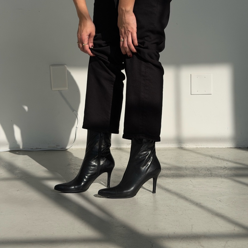 Black Leather Pointed Toe Ankle Boots